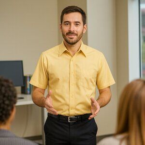 Pierre Cardin Yellow Short Sleeve Shirt Neck 16